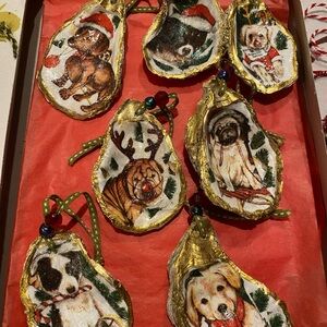 Puppies 🐶 of Christmas Ornaments - Decoupage Oyster Shells